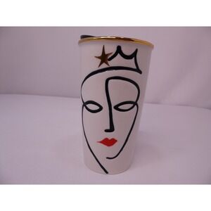 Starbucks 2015 Siren Line Art Ceramic Travel Tumbler Mug Gold Rim 10oz